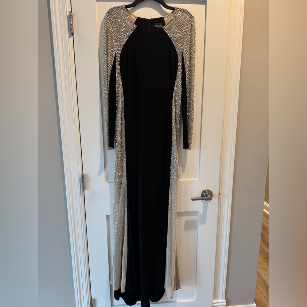 Xscape Black and Silver Long Sleeve Dress